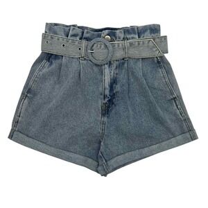 Forever 21 Paper Bag Waisted Shorts Belt Acid Wash Cotton Small 80s‎ Festival